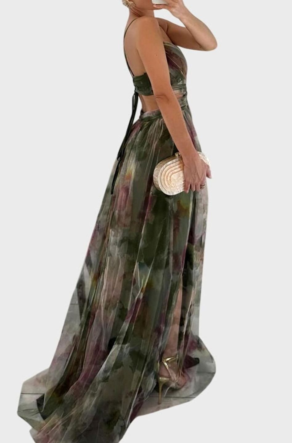 Women's Floral High-Waisted Crisscross Strap Maxi Dress
