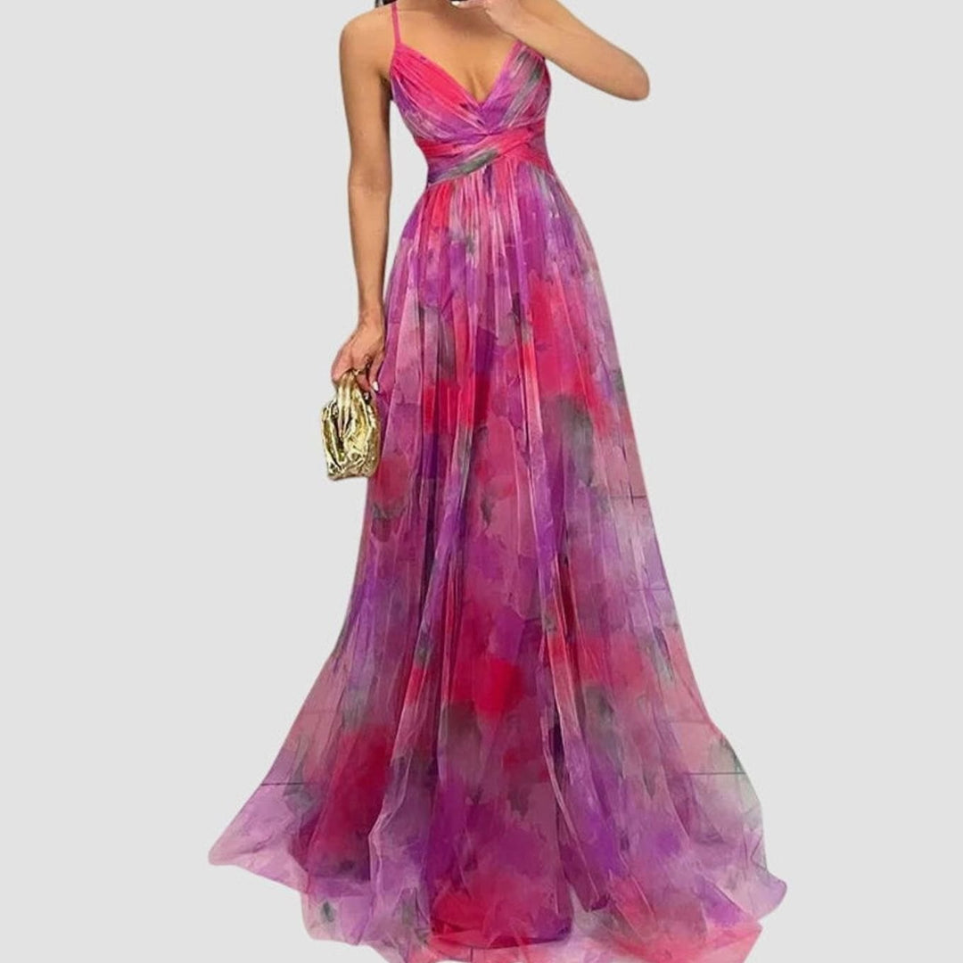 Women's Floral High-Waisted Crisscross Strap Maxi Dress - Pink