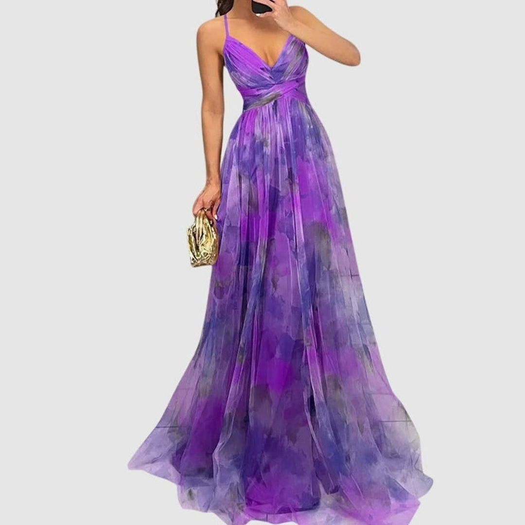 Women's Floral High-Waisted Crisscross Strap Maxi Dress - Purple