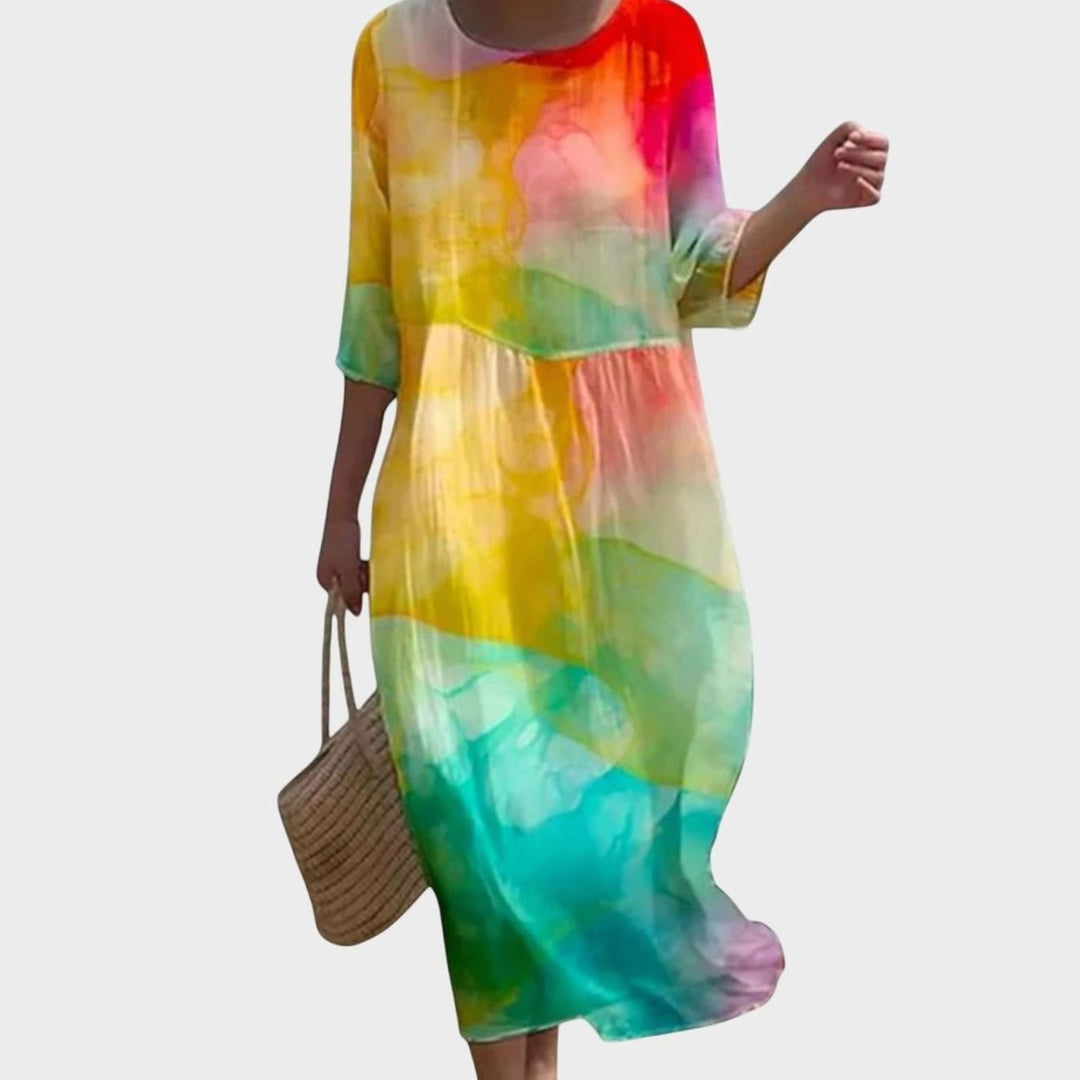 Women's Floral Print Three-Quarter Sleeve Midi Maxi Dress - Multicolor