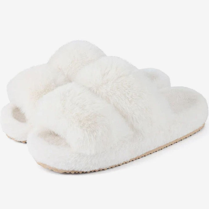 Women's Fluffy Faux Fur Slide Slippers Open-Toe Indoor - White