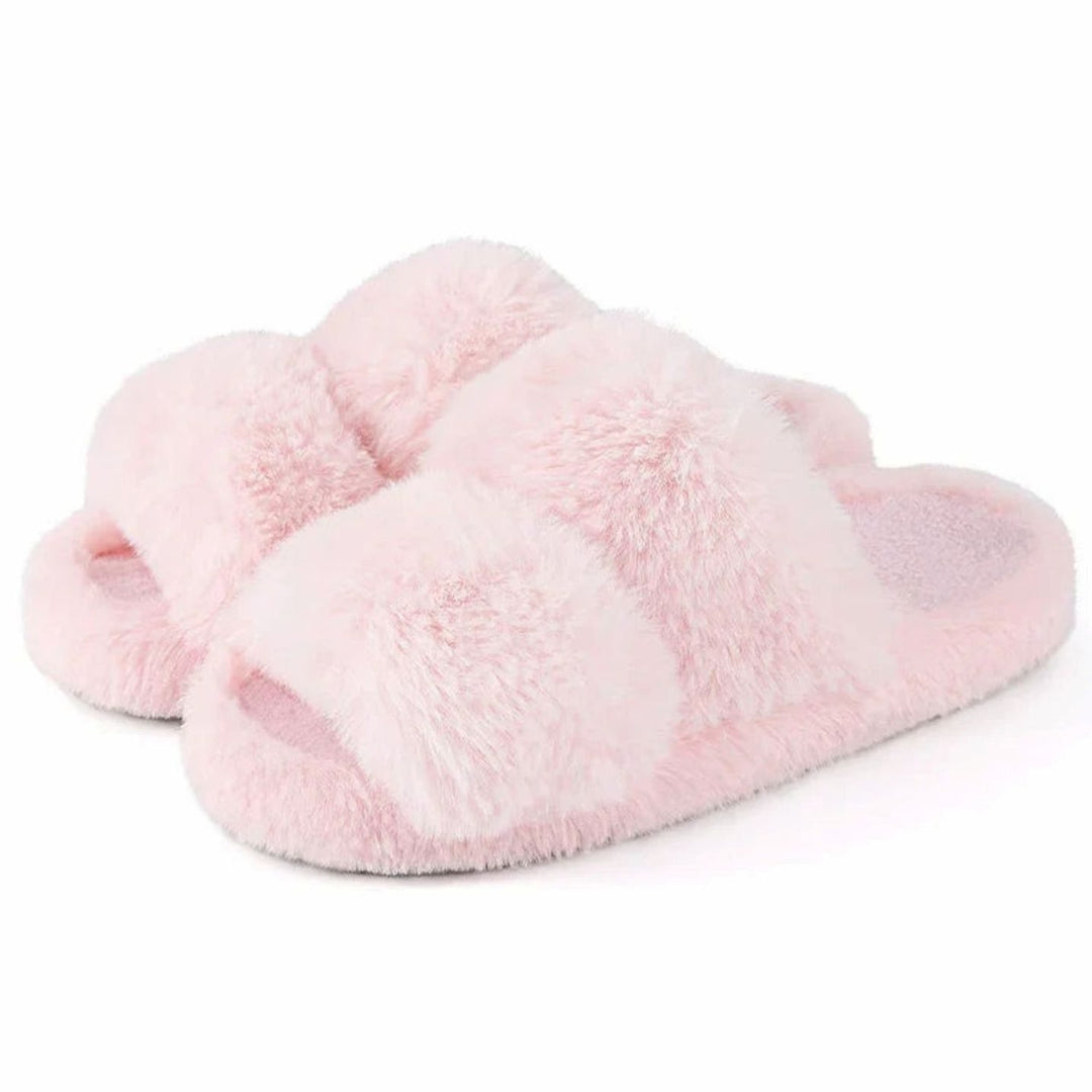 Women's Fluffy Faux Fur Slide Slippers Open-Toe Indoor - Pink