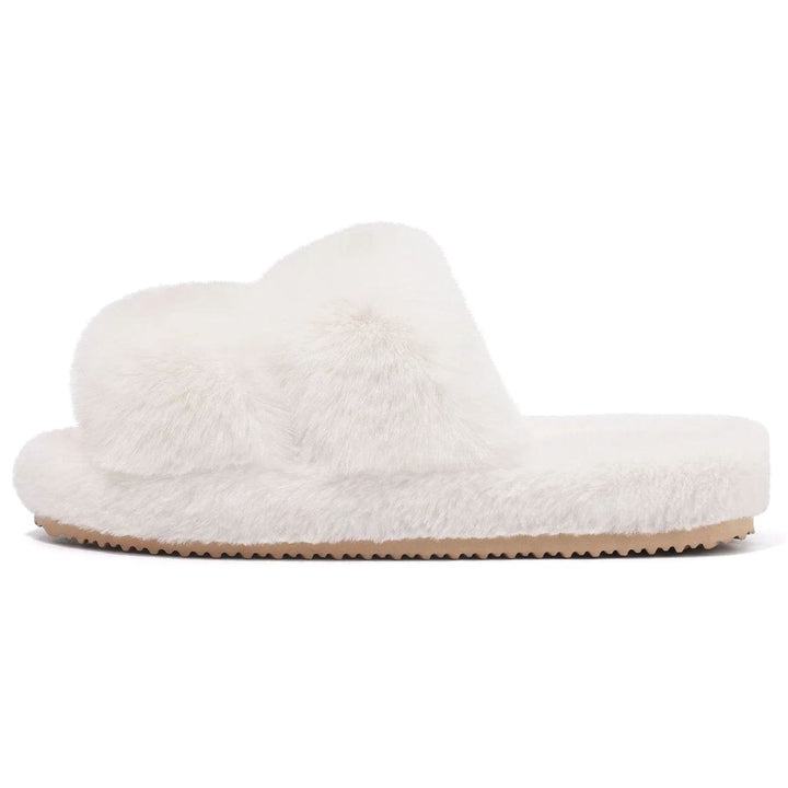 Women's Fluffy Faux Fur Slide Slippers Open-Toe Indoor