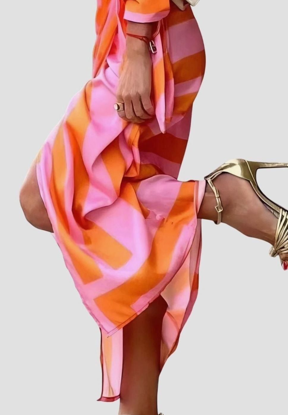 Women's Geometric Print Long-Sleeve Collared Wrap Dress