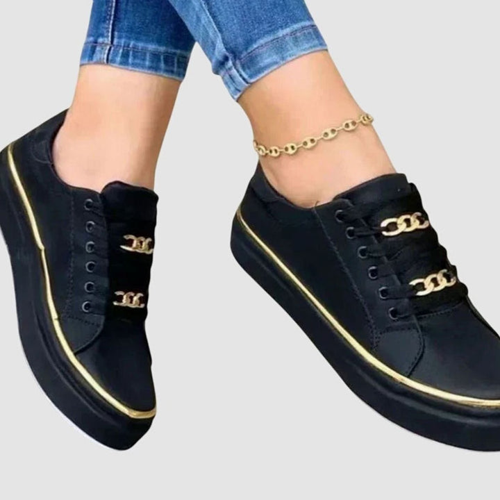 Women's Gold-Trim Chain-Detail Lace-Up Platform Sneakers