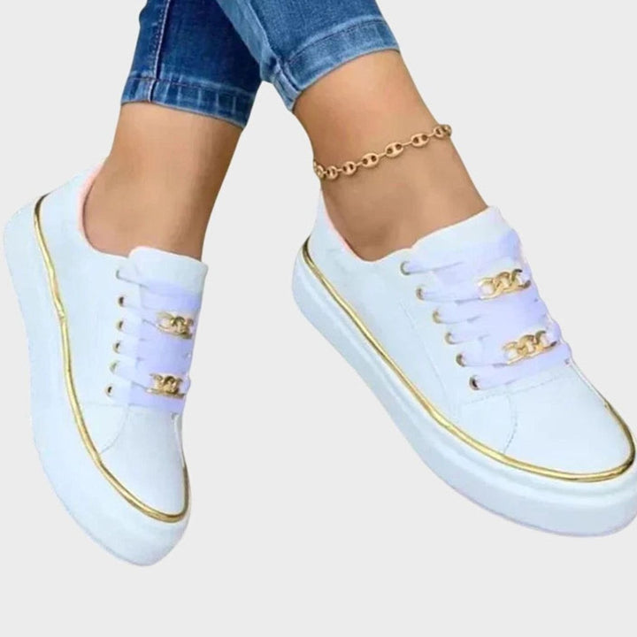 Women's Gold-Trim Chain-Detail Lace-Up Platform Sneakers