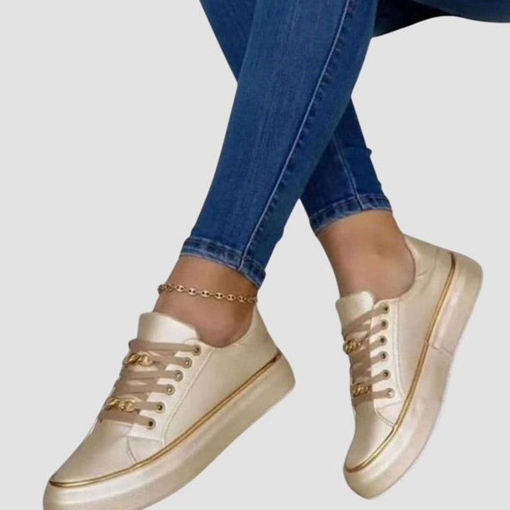 Women's Gold-Trim Chain-Detail Lace-Up Platform Sneakers - Gold
