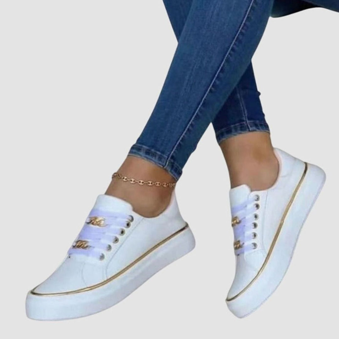 Women's Gold-Trim Chain-Detail Lace-Up Platform Sneakers - White