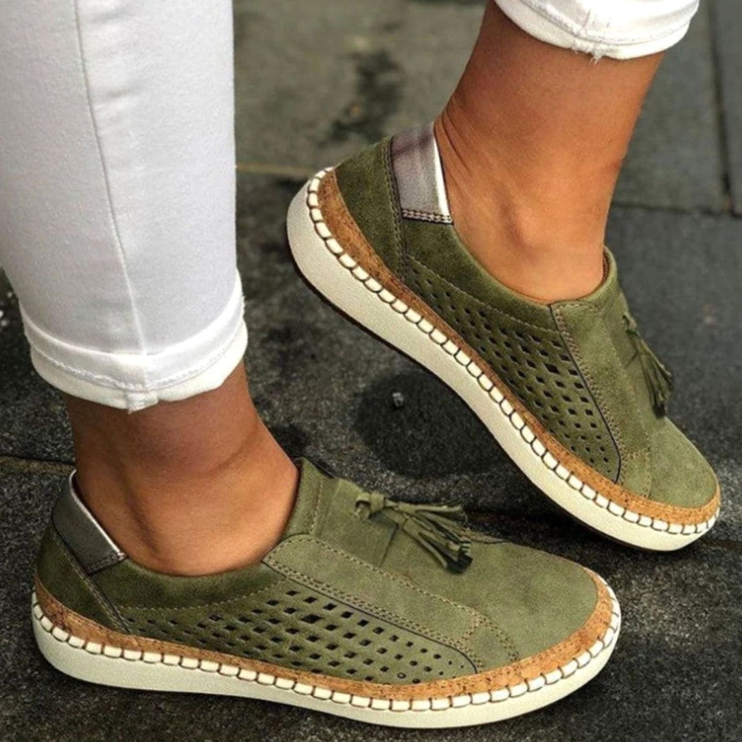 Women's Knit Slip-On Shoes Breathable Tassel Arch-Support Sneakers - Green