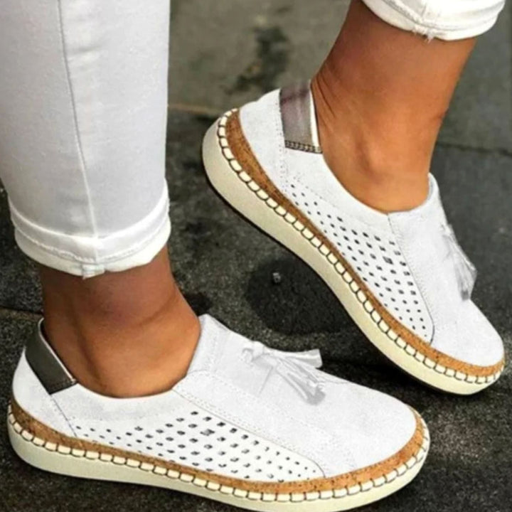Women's Knit Slip-On Shoes Breathable Tassel Arch-Support Sneakers - White