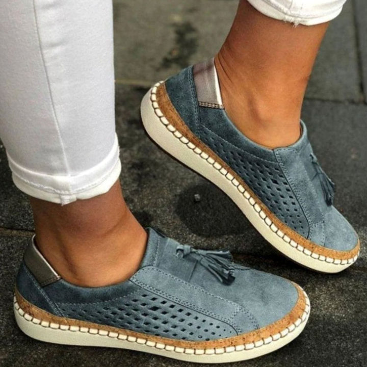 Women's Knit Slip-On Shoes Breathable Tassel Arch-Support Sneakers - Navy