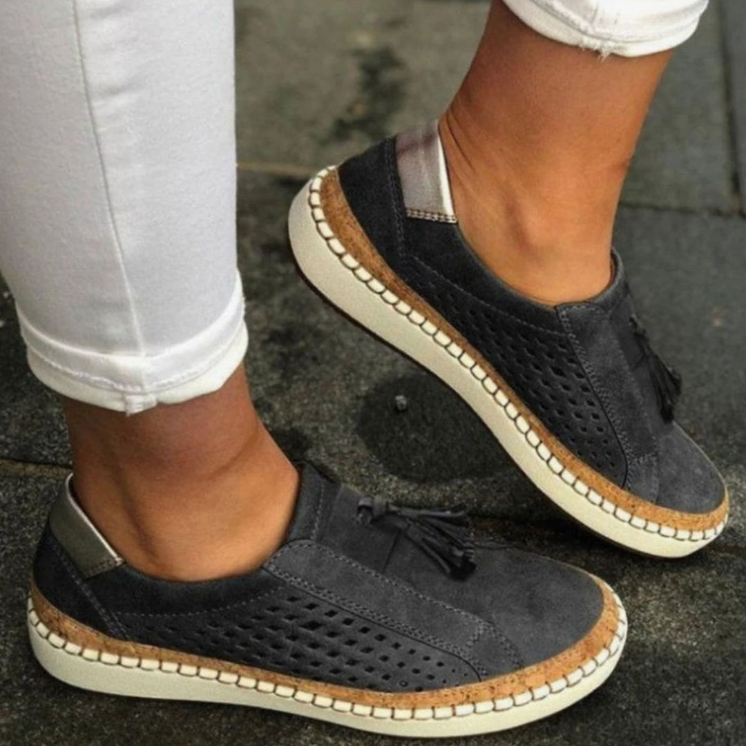 Women's Knit Slip-On Shoes Breathable Tassel Arch-Support Sneakers - Black