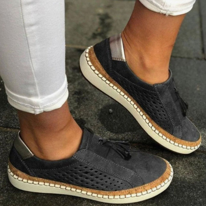 Women's Knit Slip-On Shoes Breathable Tassel Arch-Support Sneakers - Black