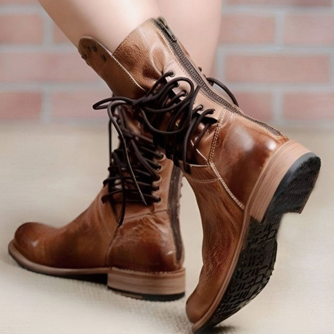 Women's Lace-Up Block-Heel Leather-Look Ankle Boots