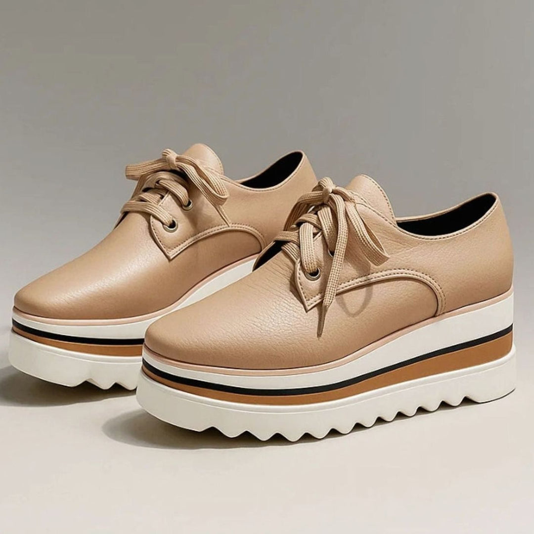 Women's Lace-Up Flatform Oxford Platform Sneakers - Beige