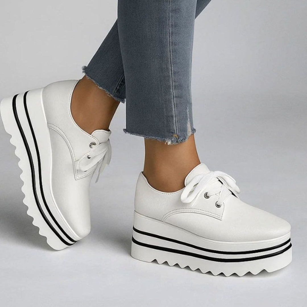 Women's Lace-Up Flatform Oxford Platform Sneakers - White