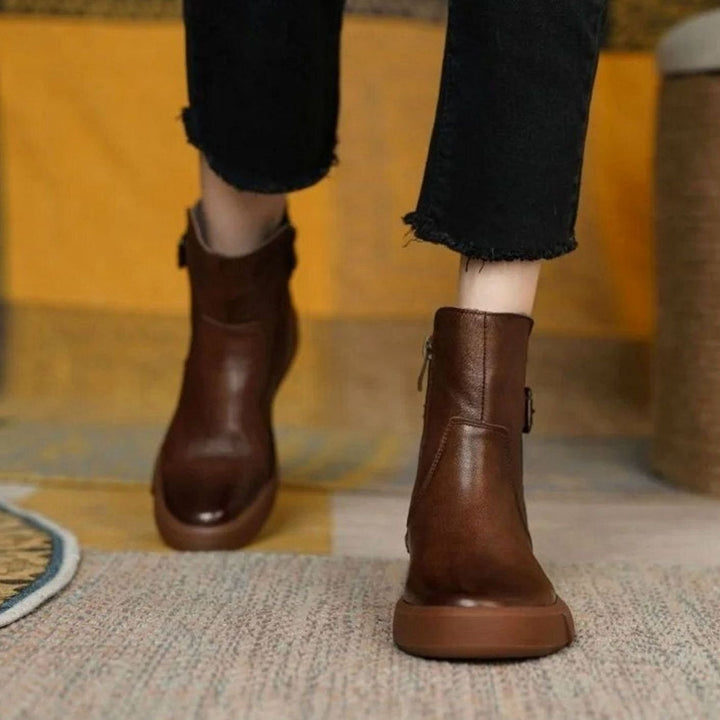 Women's Leather Buckle-Accent Flatform Ankle Boots