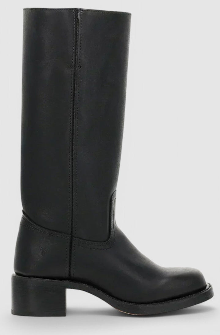 Women's Leather Stacked-Heel Knee-High Boots