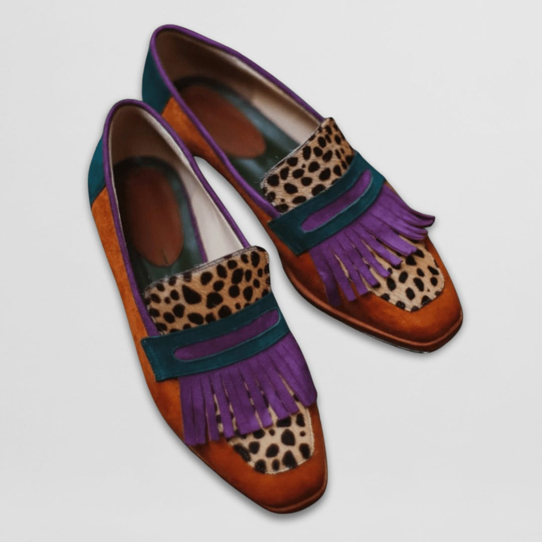 Women's Leopard Print Fringe Flat Leather Loafers - Leopard