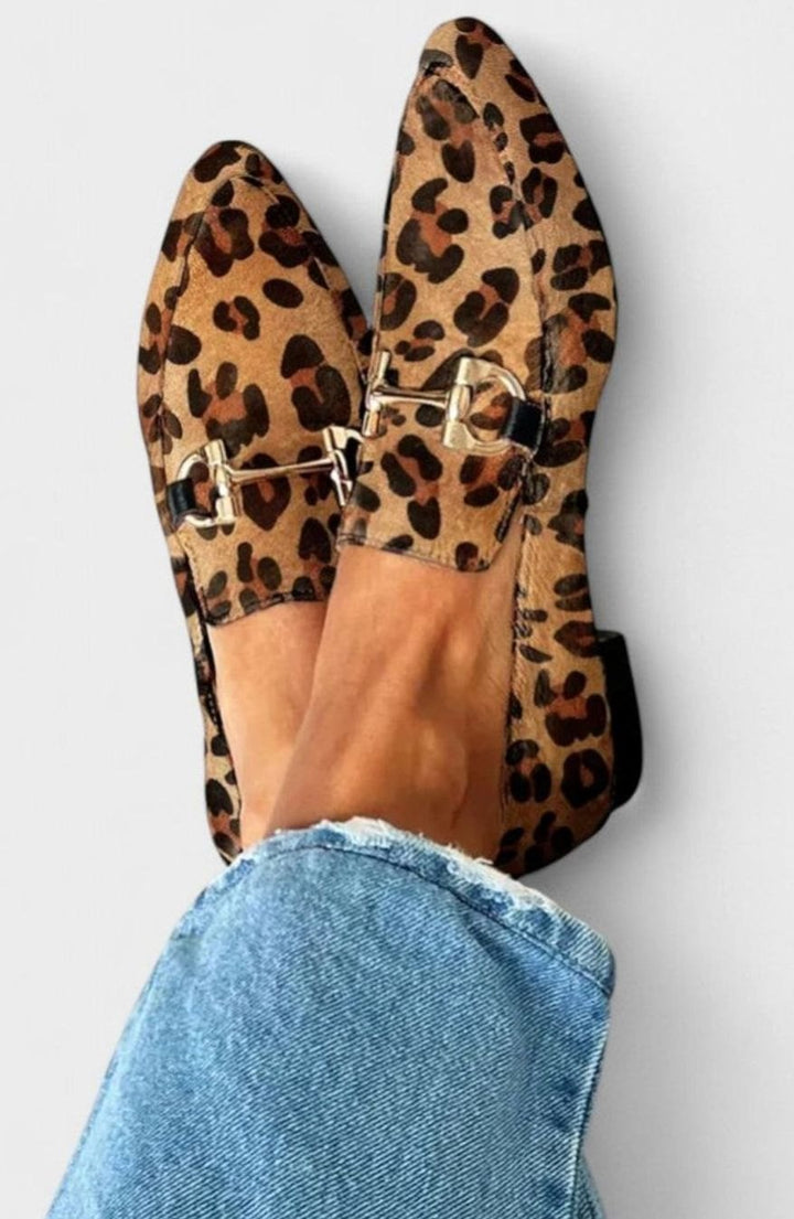 Women's Leopard Print Pointed-Toe Horsebit Flat Loafers