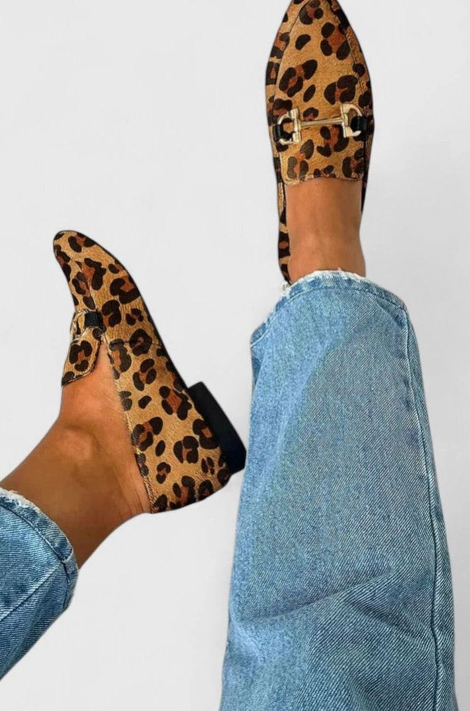 Women's Leopard Print Pointed-Toe Horsebit Flat Loafers