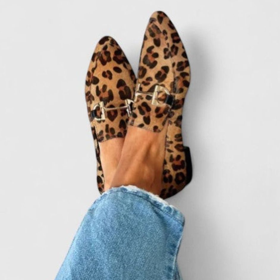 Women's Leopard Print Pointed-Toe Horsebit Flat Loafers - Leopard