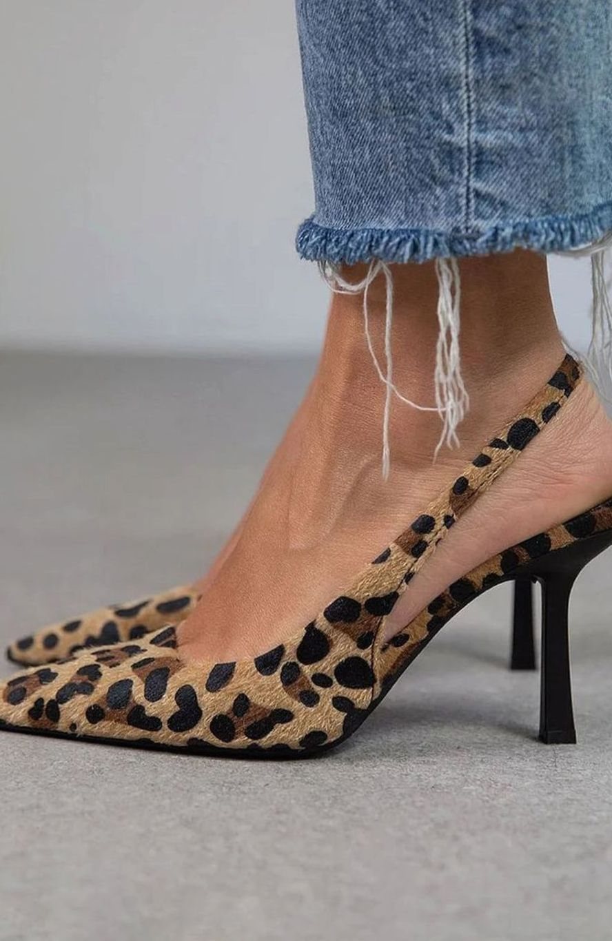 Women's Leopard-Print Pointed-Toe Slingback Stiletto Heels - Leopard