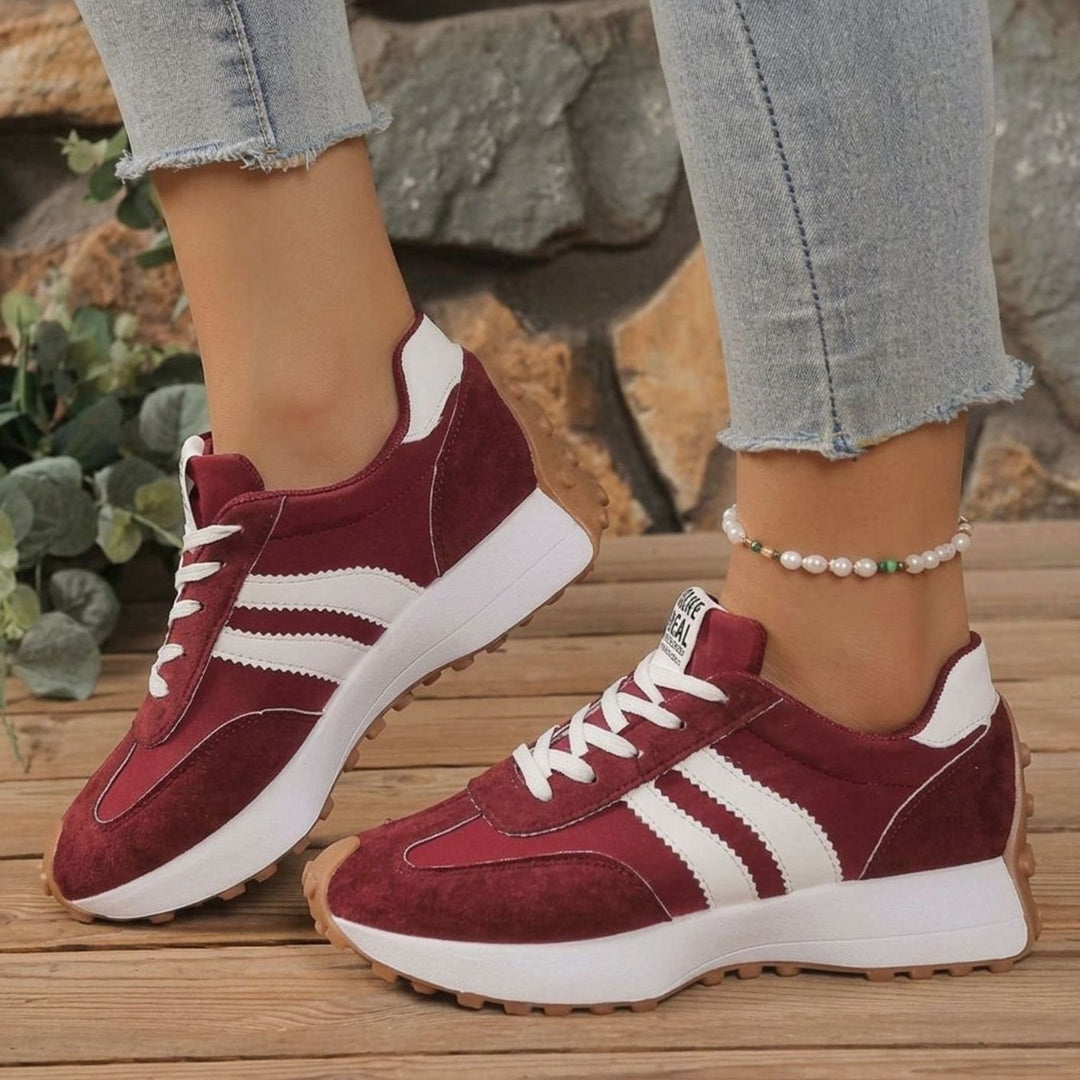 Women's Lightweight Orthopedic Sneakers Arch Support Lace-Up - Red White
