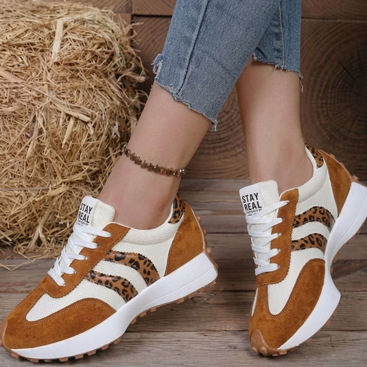 Women's Lightweight Orthopedic Sneakers Arch Support Lace-Up - Brown Leopard