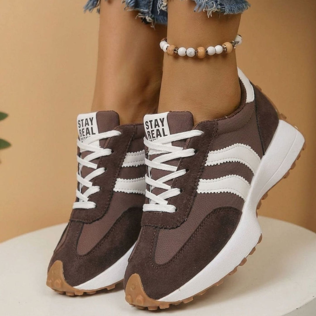 Women's Lightweight Orthopedic Sneakers Arch Support Lace-Up - Brown Cream