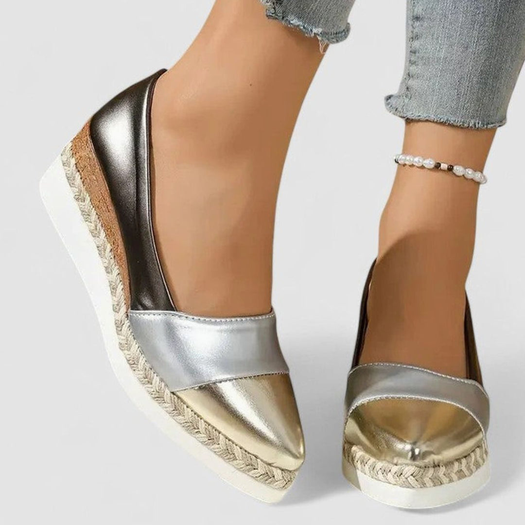 Women's Metallic Slip-On Espadrille Wedge Loafers Cushioned Insole - Gold