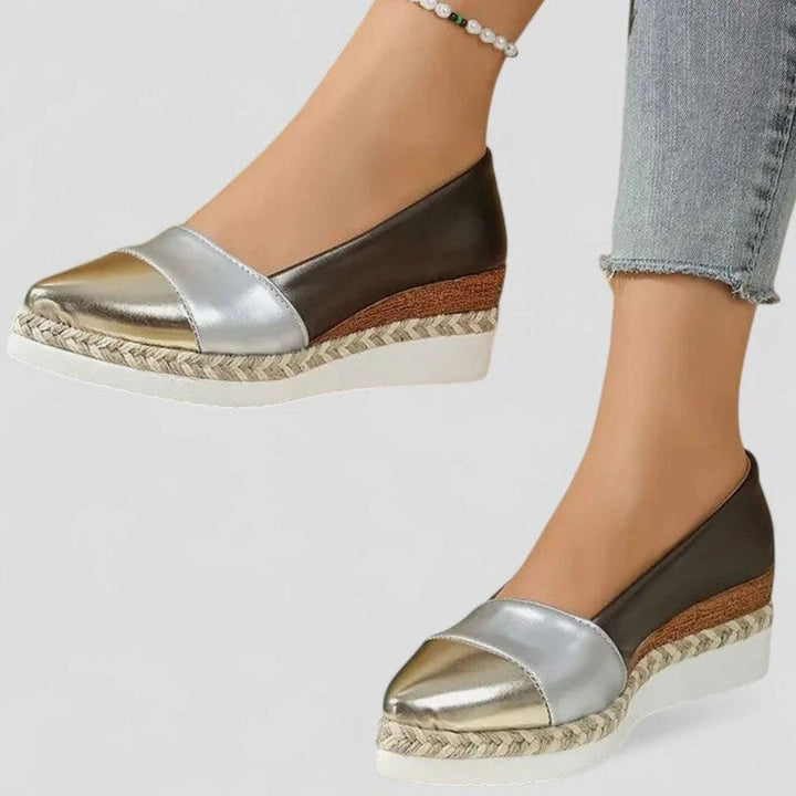 Women's Metallic Slip-On Espadrille Wedge Loafers Cushioned Insole