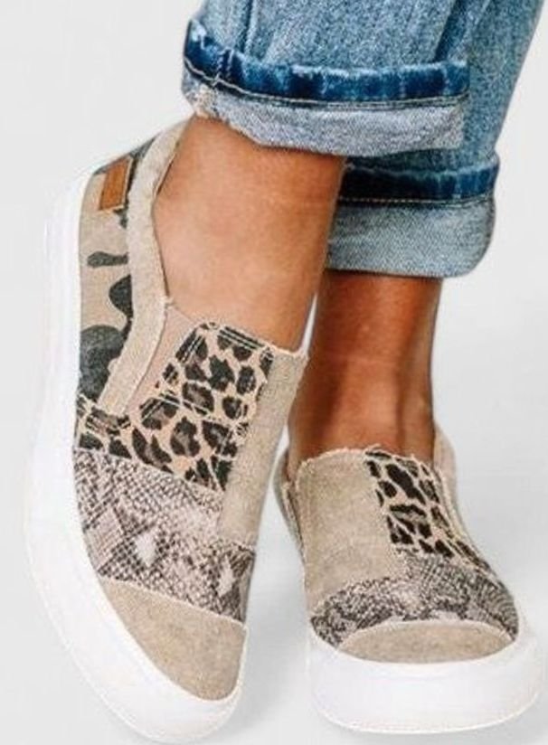 Women's Mixed Animal Print Slip-On Sneakers Arch Support Non-Slip Sole