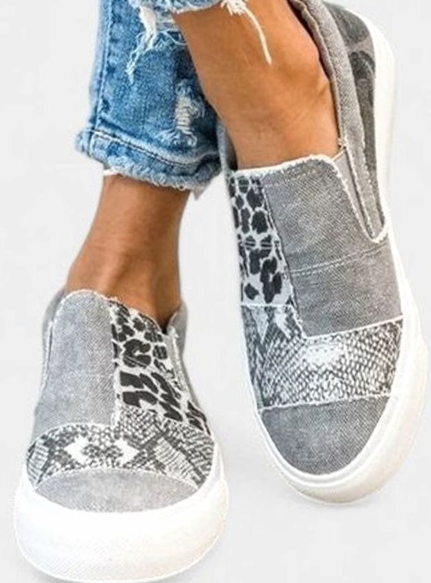 Women's Mixed Animal Print Slip-On Sneakers Arch Support Non-Slip Sole