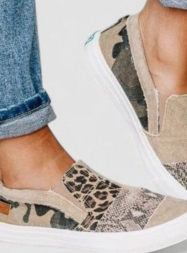 Women's Mixed Animal Print Slip-On Sneakers Arch Support Non-Slip Sole