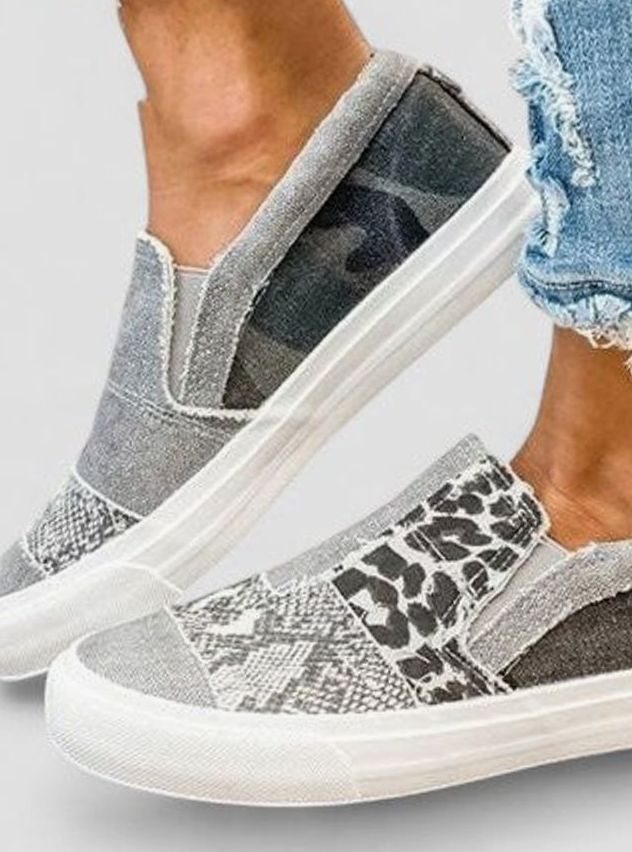 Women's Mixed Animal Print Slip-On Sneakers Arch Support Non-Slip Sole