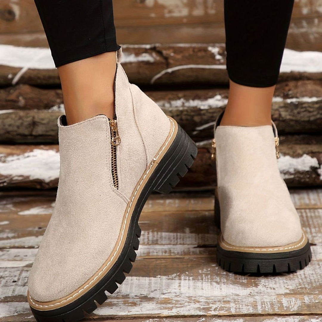 Women's Orthopedic Ankle Boots Leopard Print Side-Zip Lug Sole - Beige
