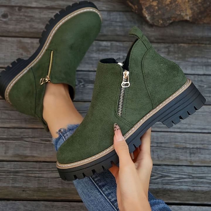 Women's Orthopedic Ankle Boots Leopard Print Side-Zip Lug Sole - Green