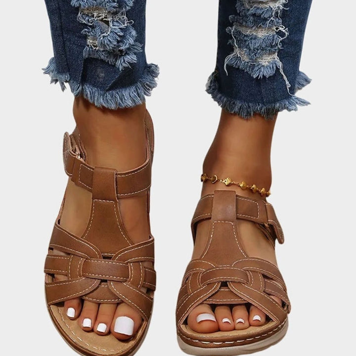 Women's Orthopedic Arch-Support Adjustable Strap Wedge Sandals - Brown