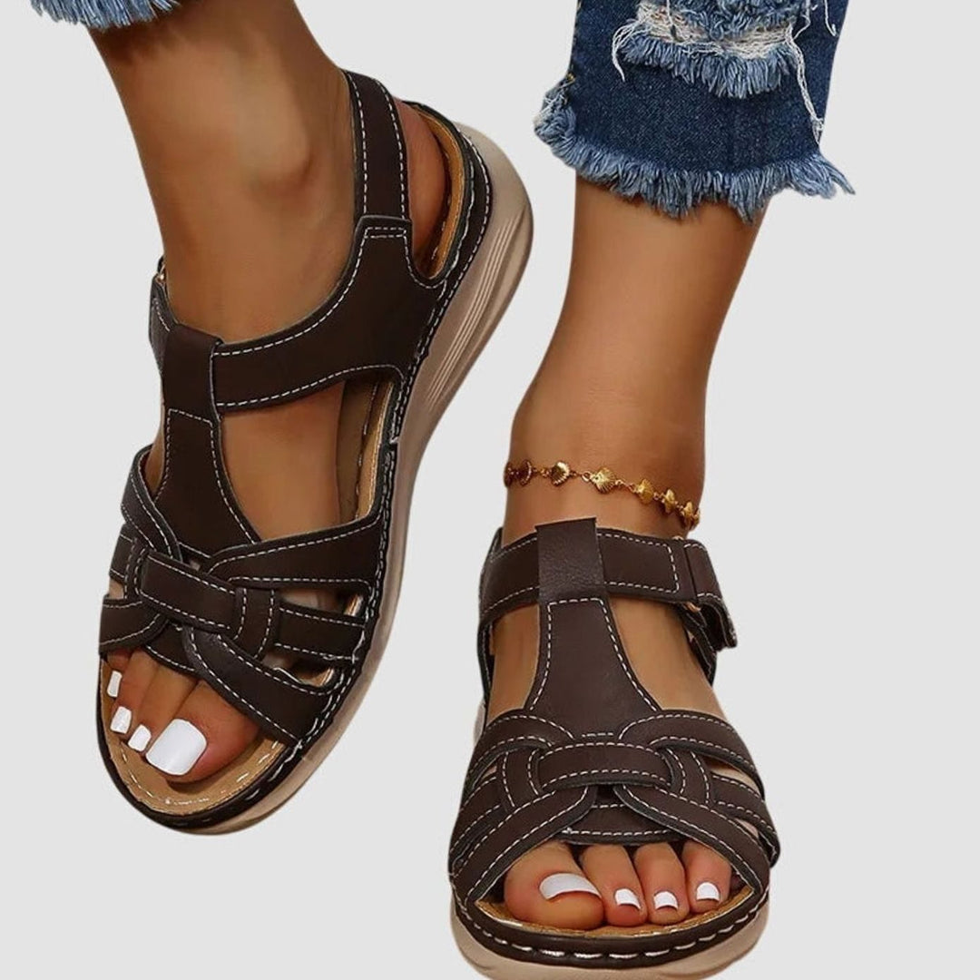 Women's Orthopedic Arch-Support Adjustable Strap Wedge Sandals - Dark Brown