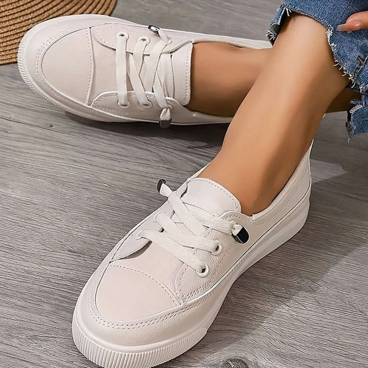 Women's Orthopedic Arch-Support Lace-Up Casual Sneakers - Beige