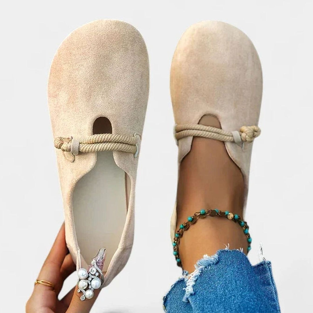 Women's Orthopedic Arch-Support Rope-Strap Suede Loafers - Beige