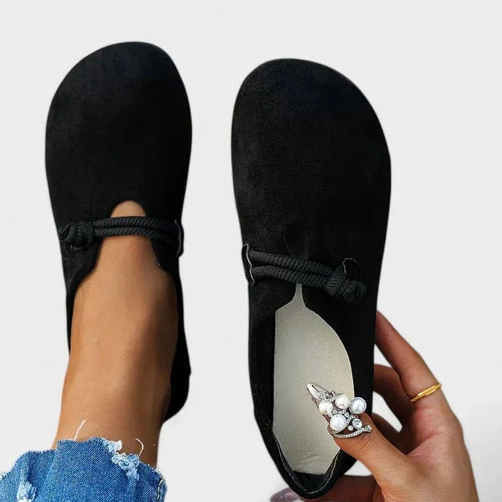 Women's Orthopedic Arch-Support Rope-Strap Suede Loafers - Black