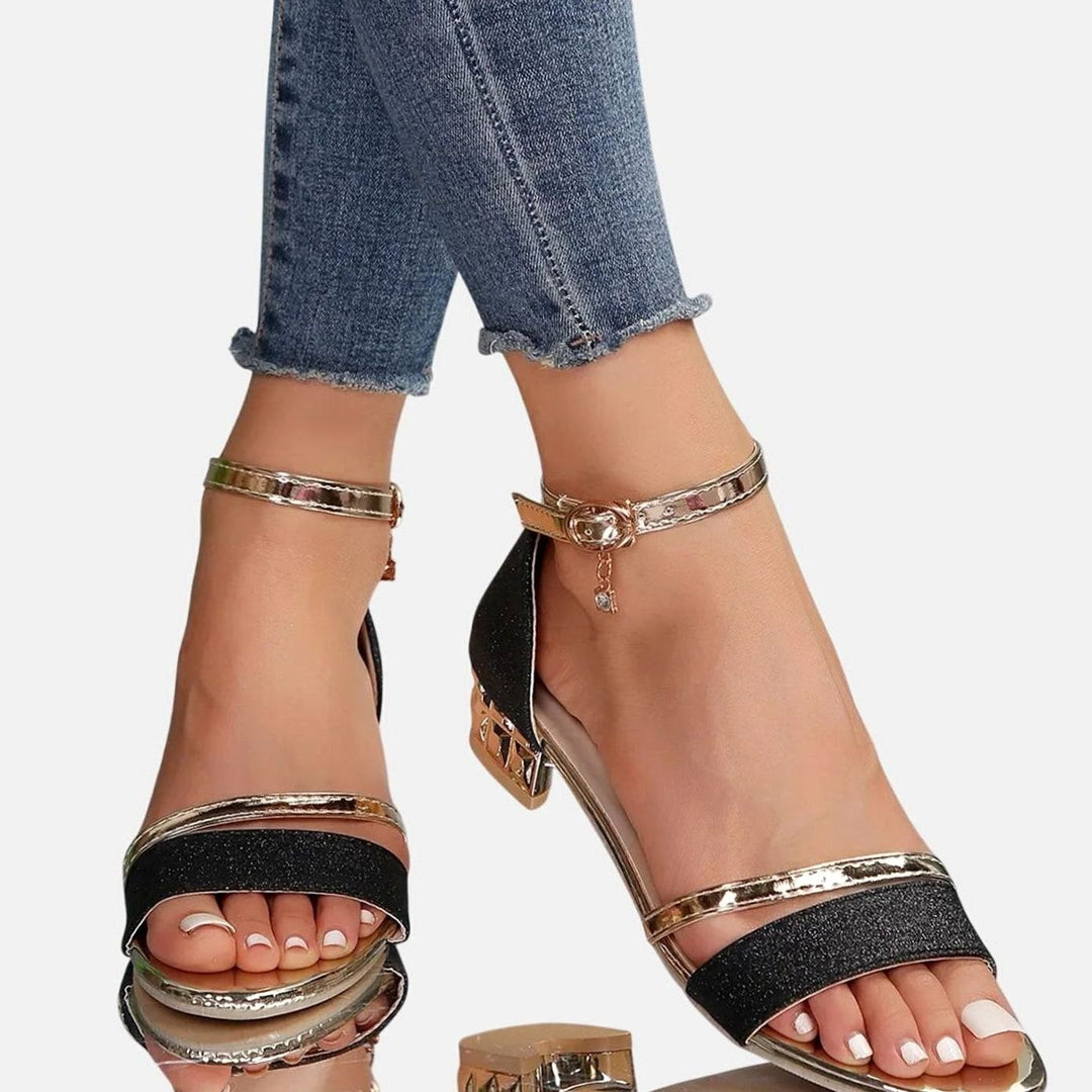 Women's Orthopedic Block-Heel Ankle-Strap Glitter Heeled Sandals