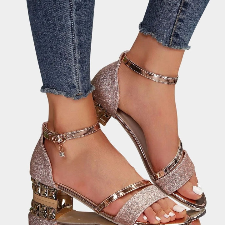 Women's Orthopedic Block-Heel Ankle-Strap Glitter Heeled Sandals