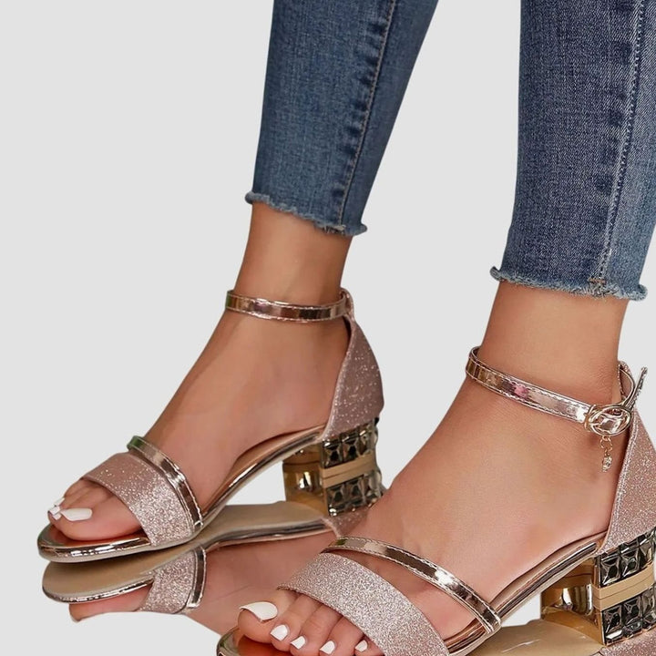 Women's Orthopedic Block-Heel Ankle-Strap Glitter Heeled Sandals