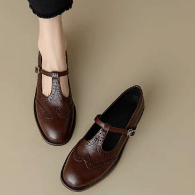 Women's Orthopedic Brogue T-Bar Mary Jane Shoes