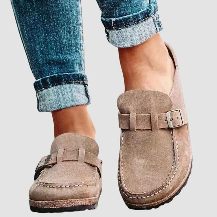 Women's Orthopedic Clogs Suede Buckle Slip-On Loafers - Beige