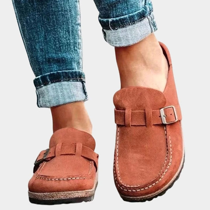 Women's Orthopedic Clogs Suede Buckle Slip-On Loafers - Orange