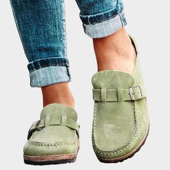 Women's Orthopedic Clogs Suede Buckle Slip-On Loafers - Green
